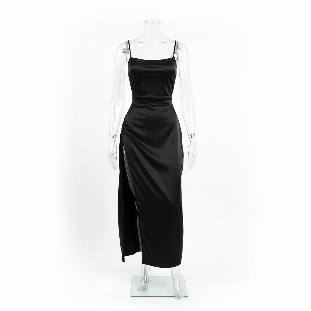 Czarna sukienka maxi - przód