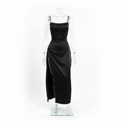 Czarna sukienka maxi - przód