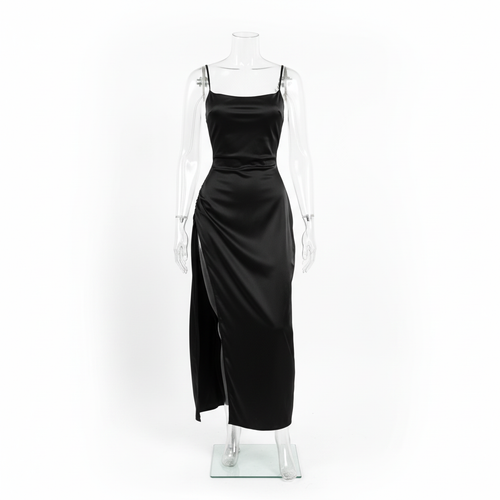 Czarna sukienka maxi - przód