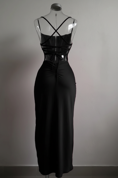 Czarna sukienka maxi - tył