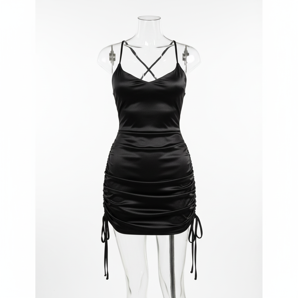 Czarna sukienka z wiązaniami - przód