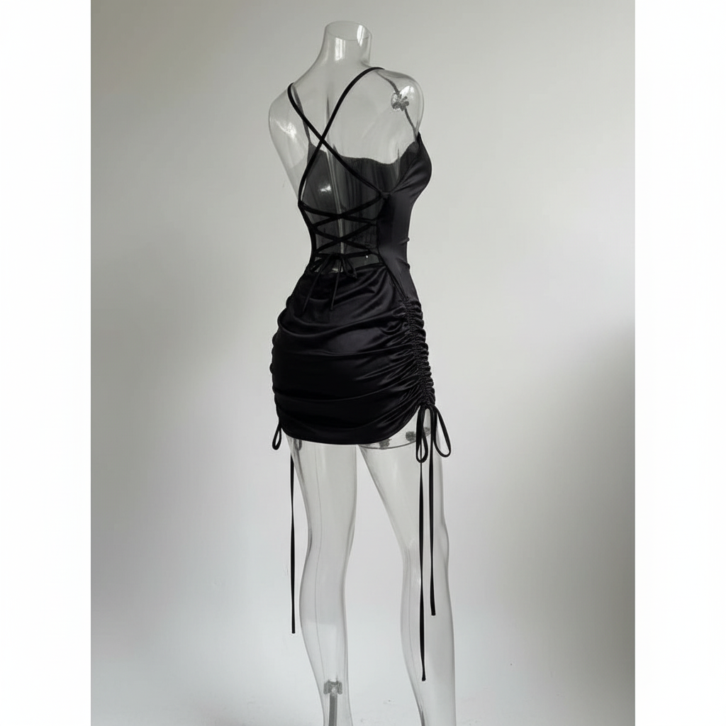 Czarna sukienka z wiązaniami - tył