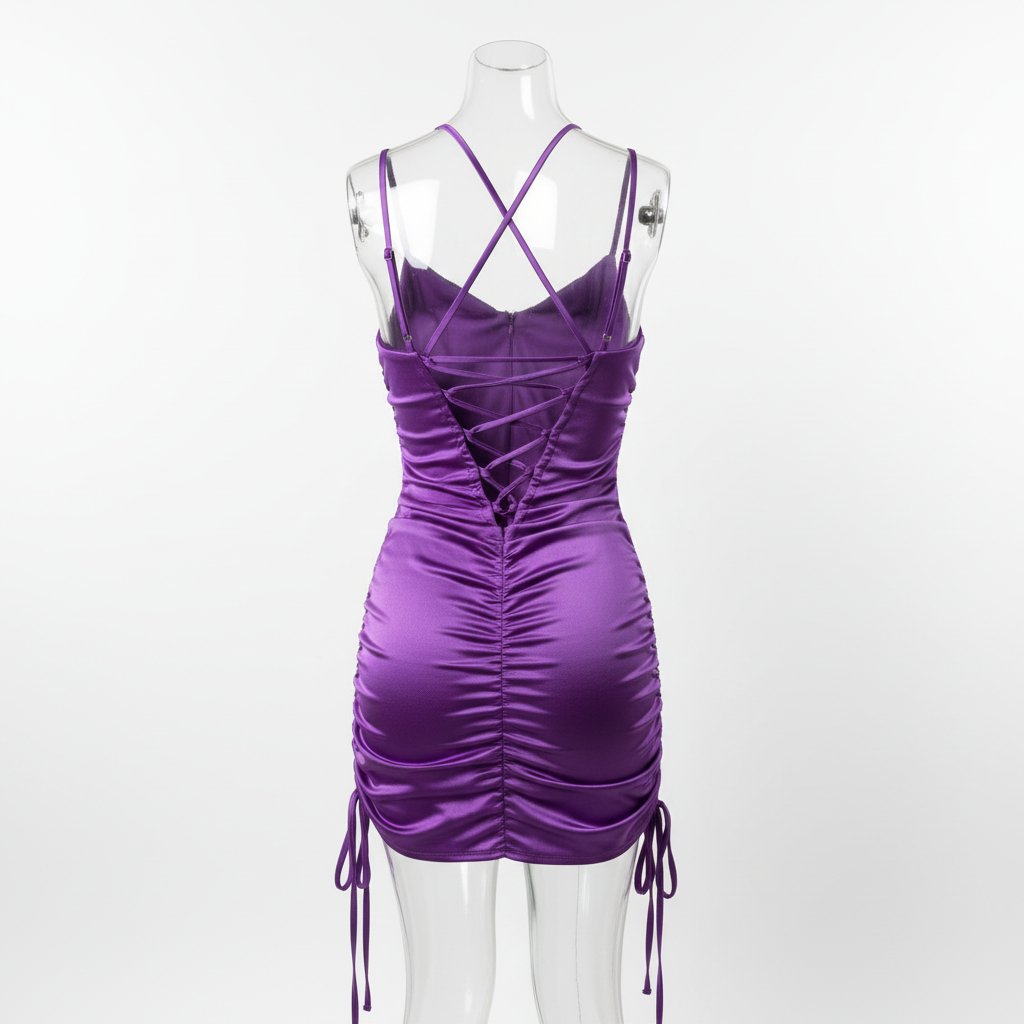 Fioletowa sukienka z wiązaniami - tył